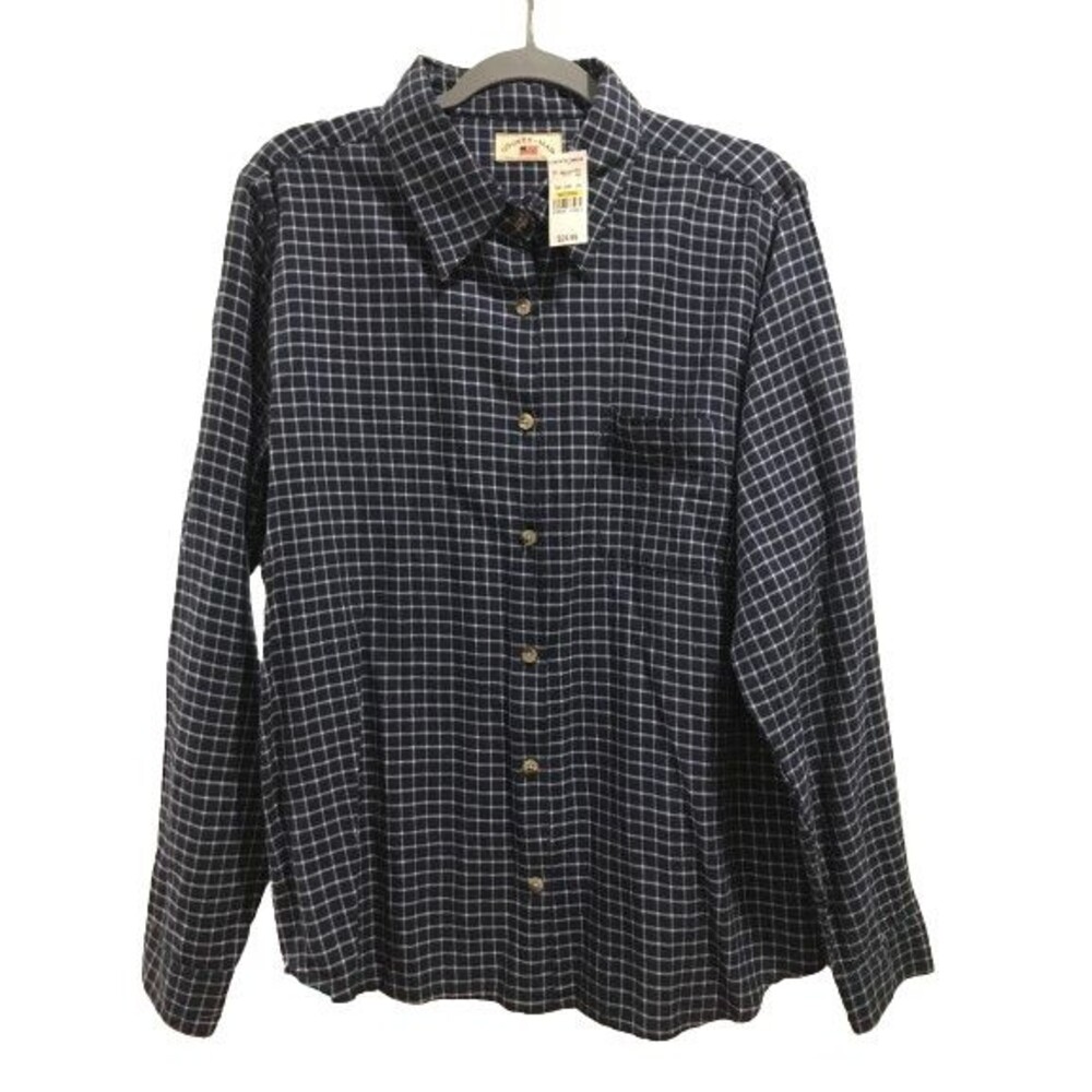 Women's XL Button Up Shirt County Seat Navy Blue and White Plaid